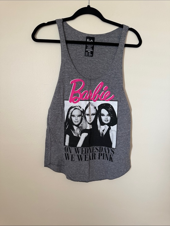 Barbie Tops - Barbie Gray Tank Top with Pink Logo and Black Graphic